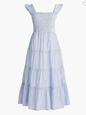 J Crew Factory Blue & White Striped Smocked Tiered Midi Sundress Medium